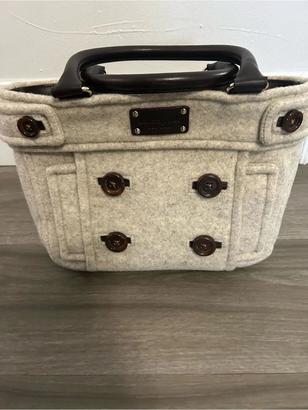 kate spade New York Wool Tote in Light Gray with Dark Brown Trim